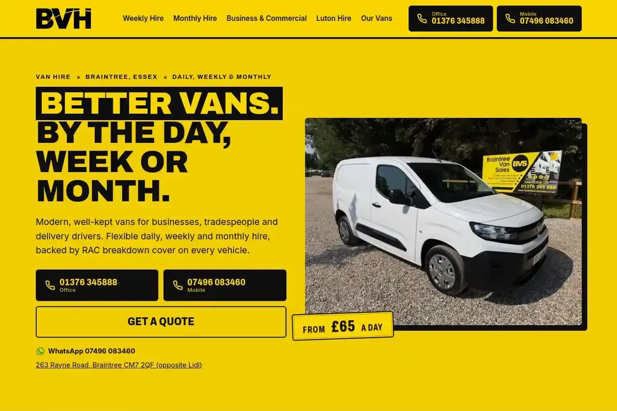 Braintree Van Hire homepage