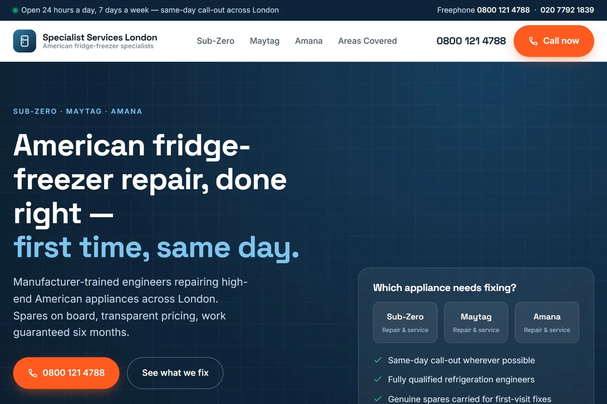 Specialist Services London website